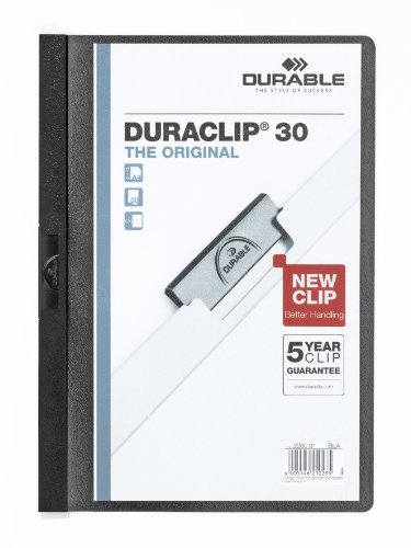 Durable Klemm-Mappe Duraclip (Original 30, Hartfolie, bis 30 Blatt A4) 5 Stück, schwarz, 222701 von Durable