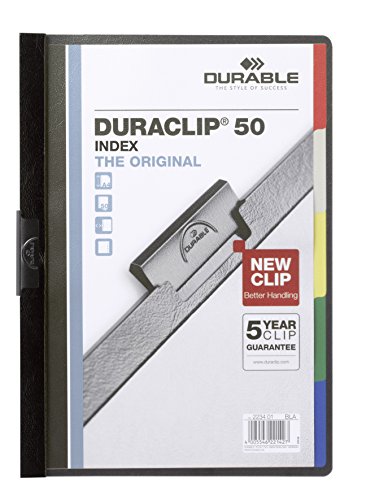 Durable Klemm-Mappe Duraclip Original 50 Index mit Register, 25 Stück, schwarz, 223401 von Durable