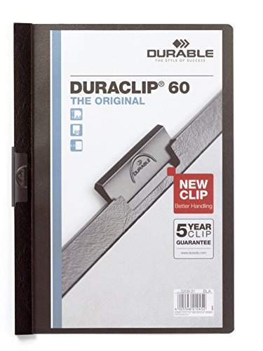 Durable Klemm-Mappe Duraclip (Original 60, Hartfolie, bis 60 Blatt A4) 5 Stück schwarz, 223801 von Durable