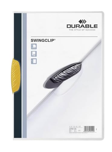 Durable Klemm-Mappe Swingclip aus PP, bis zu 30 Blatt A4, gelb, 25er Packung, 226004 von Durable