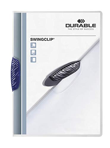 Durable Klemm-Mappe Swingclip, aus PP, bis zu 30 Blatt A4, Clip dunkelblau, 25er Packung, 226007 von Durable