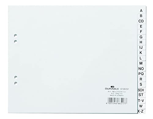 Durable Register A-Z, DIN A4 teildeckend, 20-teilig, weiß, 610002 von Durable
