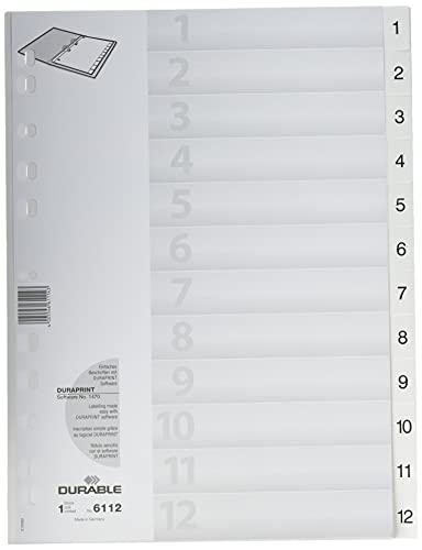 Durable Register 1-12, DIN A4 hoch, weiß, mit geprägten Taben, Universallochung, PP, 611202 von Durable