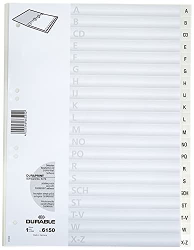 Durable Register A-Z, DIN A4 hoch, 20-teilig, weiß, 615002 von Durable
