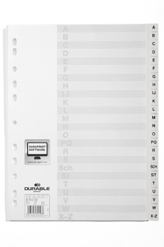 Durable Zahlenregister (A4, mit Deckblatt, geprägte Taben A-Z 24-teilig, PP Universallochung) 10 Stück, weiß, 616402 von Durable