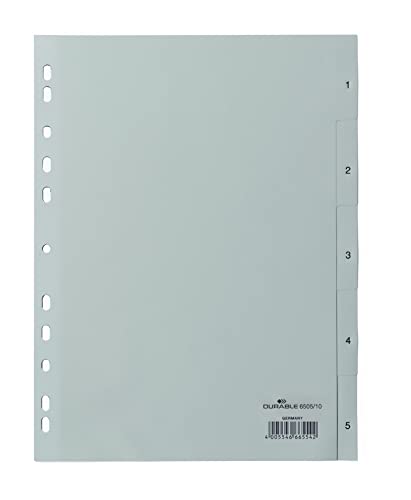 Durable Zahlenregister (A4, geprägte Taben 1-5, PP volldeckend) 25 Stück, grau, 650510 von Durable
