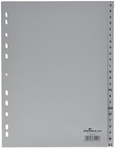 Durable A-Z Register (A4, geprägte Taben, 24tlg., aus PP, volldeckend) 10 Stück, grau, 650810 von Durable