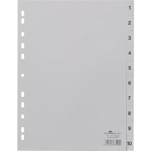 Durable 6511 10 Zahlenregister - PP, 1-10, A4, 10 Blatt, grau von Durable