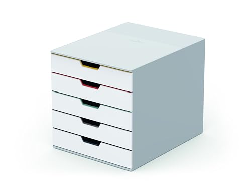 Durable Schubladenbox A4 (Varicolor Mix) 5 Fächer, mit Etiketten zur Beschriftung, mehrfarbig, 762527 von Durable