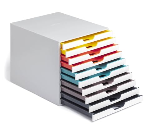 Durable Schubladenbox A4 (Varicolor Mix) 10 Fächer, mit Etiketten zur Beschriftung, mehrfarbig, 763027 von Durable