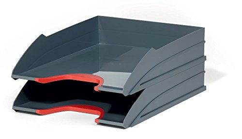 Durable Briefablagen Set (Varicolor), 2 Ablagefächer stapelbar, rot/anthrazit, 770203 von Durable