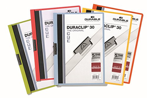 Durable 999109940 Duraclip Klemm-Mappen Original 30 für DIN A4, Beutel 5 Stück, farbig sortiert von Durable