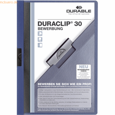 Durable Bewerbungsmappe Duraclip für 30 Blatt A4 dunkelblau von Durable