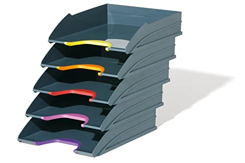 Durable Briefablage A4 (Varicolor) Ablagesystem mit 5 Fächern, anthrazit mit farbigen Griffzonen, 770557 von Durable