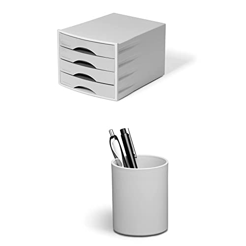 Durable ECO Set grau - 1x Schubladen Box mit 4 Schubladen + 6x Stifteköcher, Blauer Engel zertifiziert von Durable