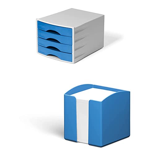 Durable ECO-Set schwarz/blau - 1x Schubladen Box mit 4 Schubladen + 1x Zettelbox, Blauer Engel zertifiziert von Durable