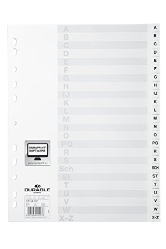 Durable Hunke & Jochheim Register, PP, A - Z, DIN A4, volldeckend, 215/230 x 297 mm, 24 Blatt (10, Weiß) von Durable