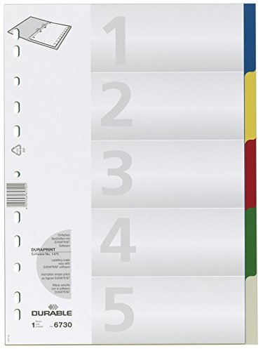 Durable Hunke & Jochheim Register, PP, blanko, farbige Taben, DIN A4, 210/220 x 297 mm, 5 Blatt (25er Pack | 1-5) von Durable