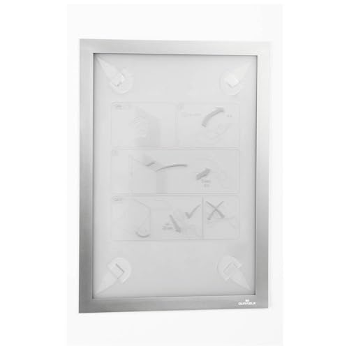 Durable Info-Rahmen Duraframe Wallpaper (A4, mit Magnetverschluss, inkl. Klebestreifen für sensible Oberflächen, rückstandslos ablösbar) 1 Stück, silber, 484323 von Durable