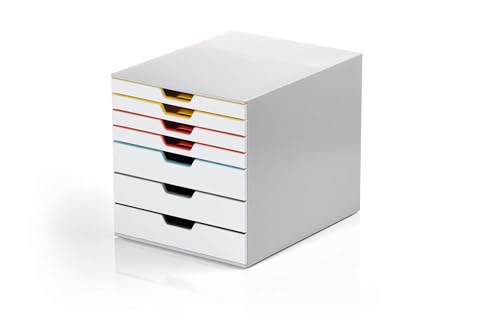 Durable Schubladenbox A4 (Varicolor Mix) 7 Fächer, mit Etiketten zur Beschriftung, mehrfarbig, 762727 von Durable