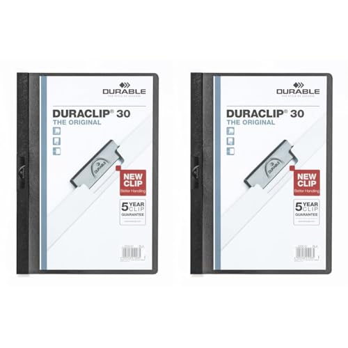 Durable Klemm-Mappe Duraclip (Original 30, Hartfolie, bis 30 Blatt A4) 5 Stück, schwarz, 222701 (Packung mit 2) von Durable