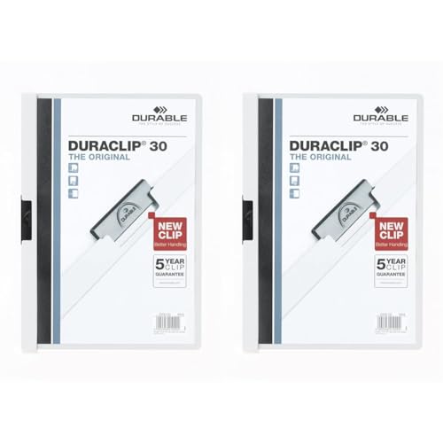Durable Klemm-Mappe Duraclip (Original 30, Hartfolie, bis 30 Blatt A4, Beutel à 5 Stück) weiß, 222702 (Packung mit 2) von Durable