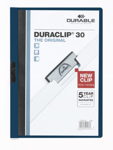Durable Klemm-Mappe Duraclip Original 30, Hartfolie, bis 30 Blatt A4, nachtblau, 25er Packung, 220028 von Durable