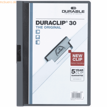 Durable Klemmmappe Duraclip Original 30 bis 30 Blatt A4 anthrazit/grau von Durable