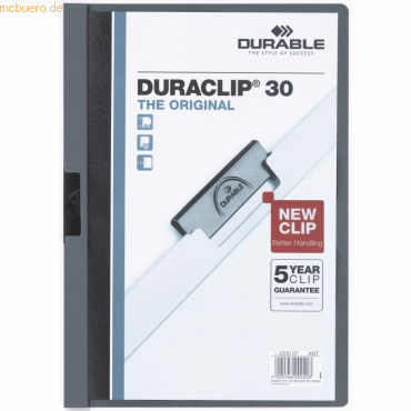 Durable Klemmmappe Duraclip Original 30 bis 30 Blatt A4 anthrazit/grau Durable Klemmmappe Duraclip Original 30 bis 30 Blatt A4 anthrazit/grau von Durable
