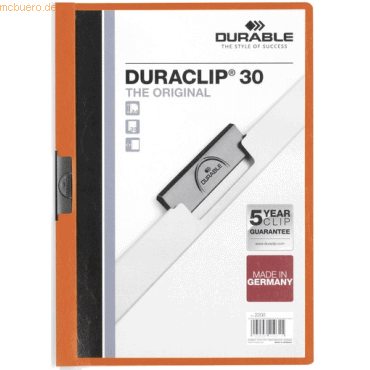 25 x Durable Klemmmappe Duraclip Original 30 bis 30 Blatt A4 orange von Durable