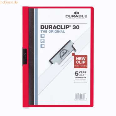 Durable Klemmmappe Duraclip Original 30 bis 30 Blatt A4 rot von Durable