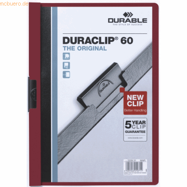 Durable Klemmmappe Duraclip Original 60 bis 60 Blatt A4 aubergine von Durable