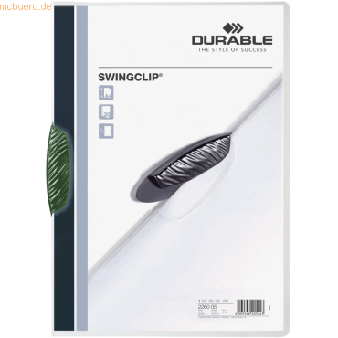 Durable Klemmmappe Swingclip A4 PP 30 Blatt grün von Durable