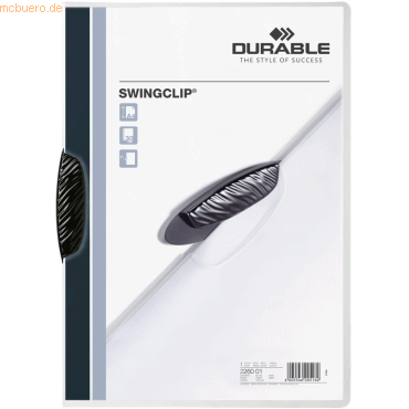Durable Klemmmappe Swingclip A4 PP bis 30 Blatt schwarz von Durable