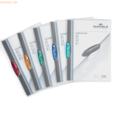 Durable Klemmmappe Swingclip A4 tranzluzent PP bis 30 Blatt farbig sor von Durable