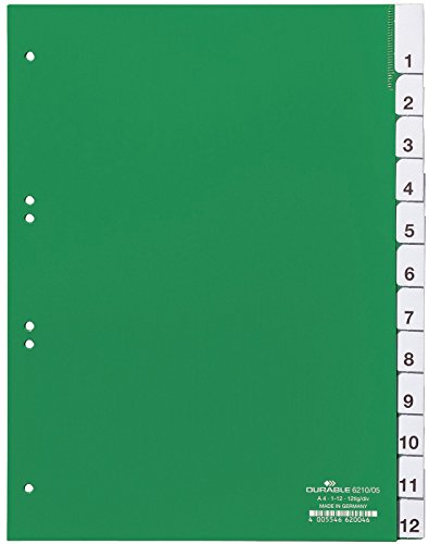 Durable Kunststoffregister 1-12, A4 hoch, volldeckend, grün, 621005 Durable Kunststoffregister 1-12, A4 hoch, volldeckend, grün, 621005 von Durable