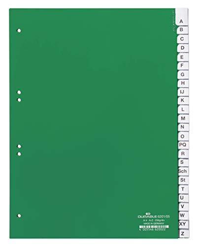 Durable Kunststoffregister A - Z, A4 hoch, volldeckend, 20er-Teilung, grün, 620005 Durable Kunststoffregister A - Z, A4 hoch, volldeckend, 20er-Teilung, grün, 620005 von Durable