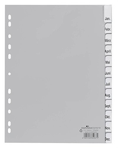 Durable Ordnerregister, aus PP, Tabe blanko, für A4, 12 Blatt, grau, 641010 Durable Ordnerregister, aus PP, Tabe blanko, für A4, 12 Blatt, grau, 641010 von Durable