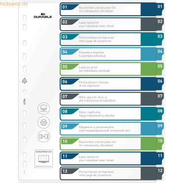 Durable Ordnerregister PP 1-12 farbige Taben beschriftbar A4+ hoch 245 Durable Ordnerregister PP 1-12 farbige Taben beschriftbar A4+ hoch 245 von Durable