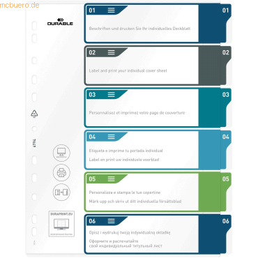 Durable Ordnerregister PP 1-6 farbige Taben beschriftbar A4+ hoch 245x Durable Ordnerregister PP 1-6 farbige Taben beschriftbar A4+ hoch 245x von Durable