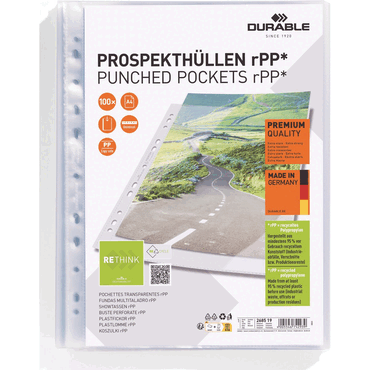 Durable Prospekthülle PREMIUM A4 rPP 100 Stück von Durable