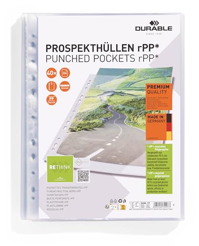 Durable Prospekthüllen A4 in Premiumqualität, aus recyceltem PP, Klarsichthüllen 40 Stück, oben offen, 268619 Durable Prospekthüllen A4 in Premiumqualität, aus recyceltem PP, Klarsichthüllen 40 Stück, oben offen, 268619 von Durable