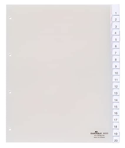 Durable Register (A4 überbreit, mit umschweißten Taben, 20-teilig) 1 Stück transparent, 683319 von Durable