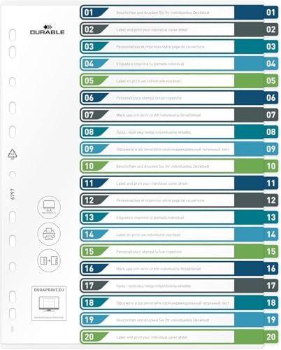 Durable Register 1-20, A4+ hoch, beschriftbares Indexblatt, 100% recycelbar, mehrfarbig, 679727 von Durable