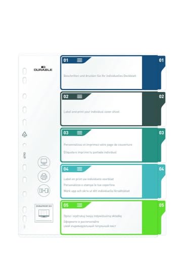 Durable Register 1-5, A4+ hoch, beschriftbares Indexblatt, 100% recycelbar, mehrfarbig, 679327 Durable Register 1-5, A4+ hoch, beschriftbares Indexblatt, 100% recycelbar, mehrfarbig, 679327 von Durable