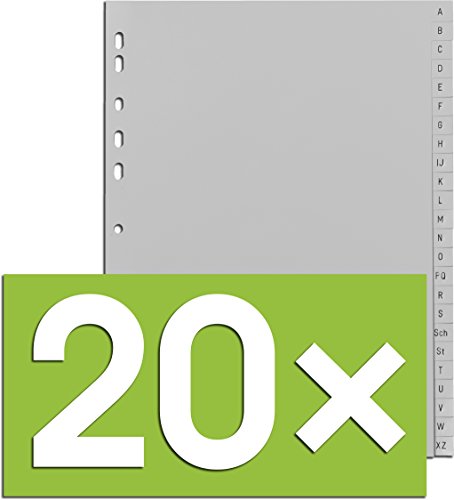 Durable Register A -Z, DIN A4, Grau, PP, Universallochung, 24-teilig (Grau, 20er Pack) von Durable