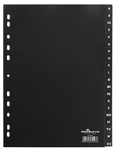 Durable Register A-Z (DIN A4, geprägte Taben, 20tlg., aus PP, volldeckend), schwarz, 616801 von Durable