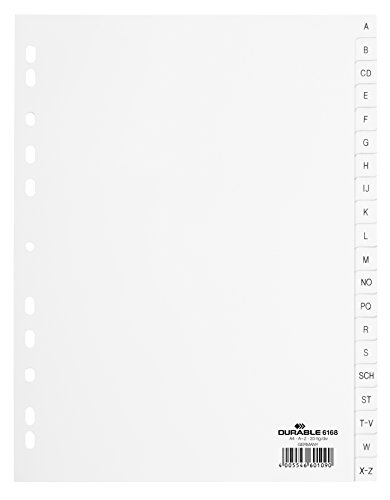 Durable A4 Register A-Z (geprägte Taben, 20tlg., aus PP, volldeckend), weiß, 616802 von Durable