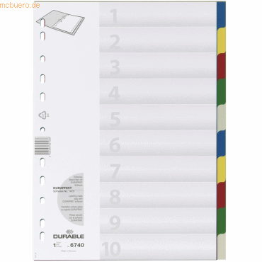 Durable Register A4 blanko PP 10-teilig farbig von Durable