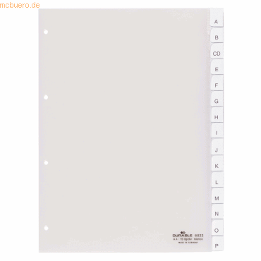 Durable Register A4 blanko PP 15-teilig transparent von Durable